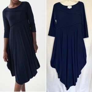 Joseph Ribkoff Lagenlook Navy Dress Cocoon Skirt Three Quarter Sleeve Sz 6